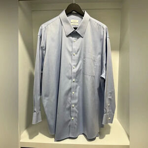 3/$15 ENRO blue button down dress shirt 18 1/2 32-33 100% cotton mens